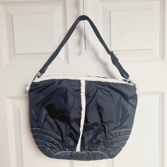 GAP JEANS  SHOULDER HOBO BAG Y2K BLACK ZIPPERED SHERPA LINED - Picture 2 of 6